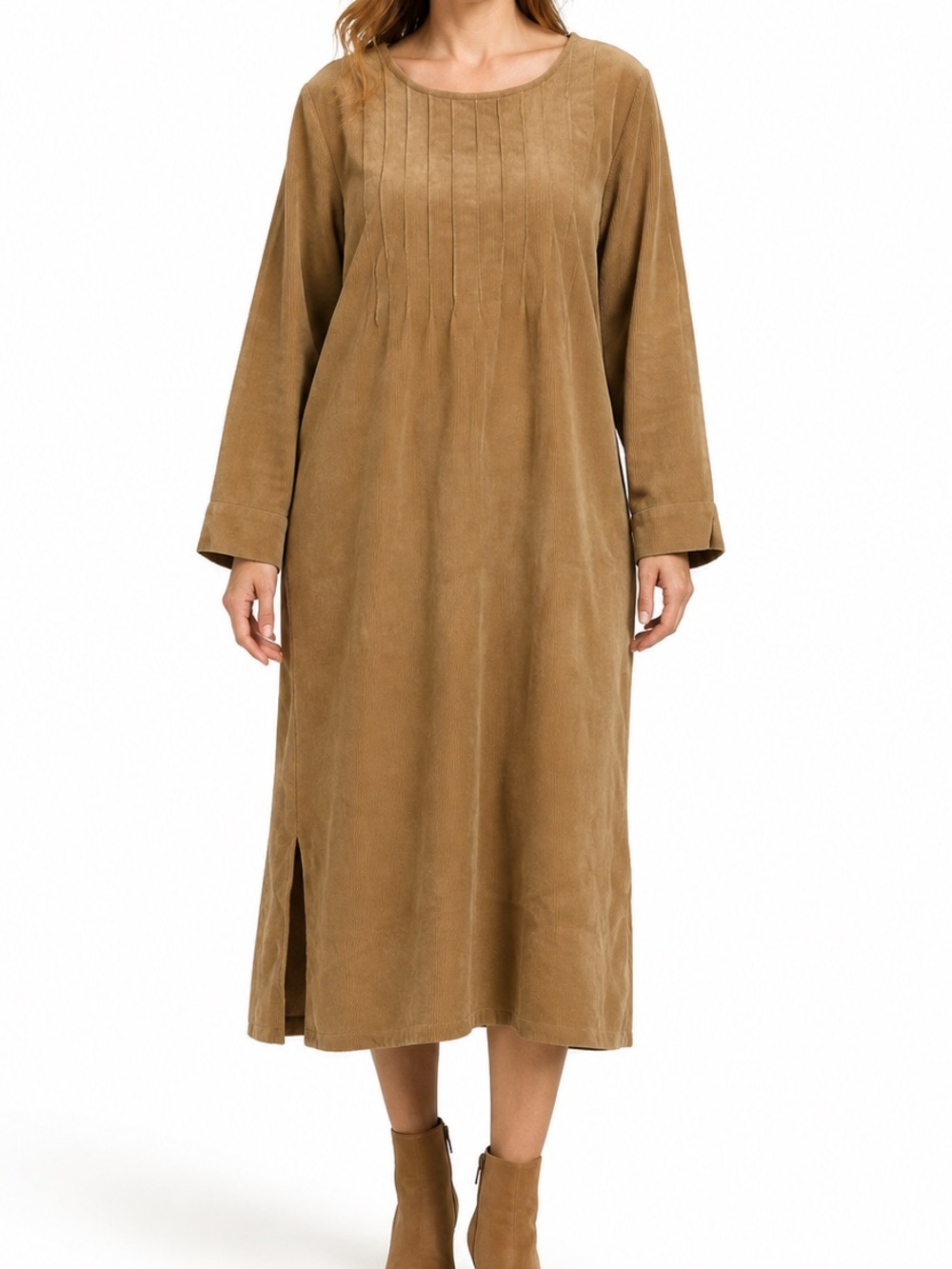Vintage Victoria Holley Tan Corduroy Midi Dress Pintuck Tie Back Lagenlook 12